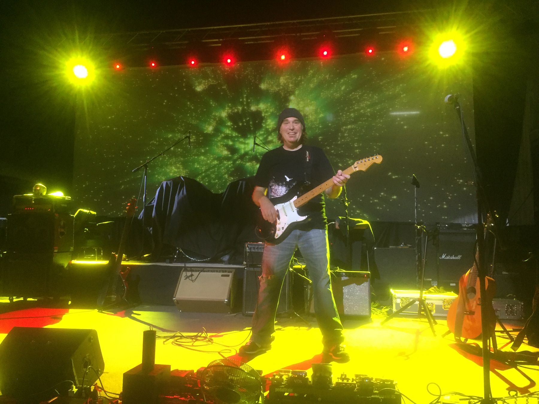 Stratocaster under yellow stage light